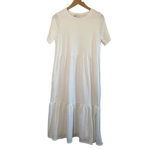 Lost + Wonder Short-Sleeved Midi Dress Medium White‎ Ribbed Tiered Dress USA